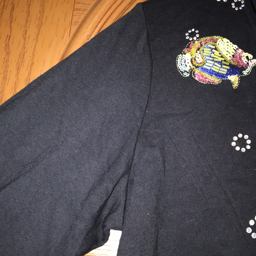 Vintage Quacker Factory Black Hand Beaded Tropical Fish Elbow Sleeve Blouse - Picture 10 of 16